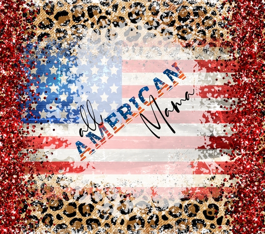 All American mama glitter leopard tumbler transfer