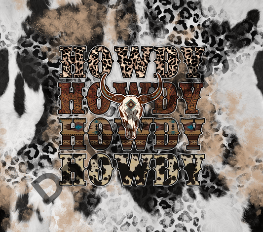 Howdy stacked leopard cowhide tumbler transfer