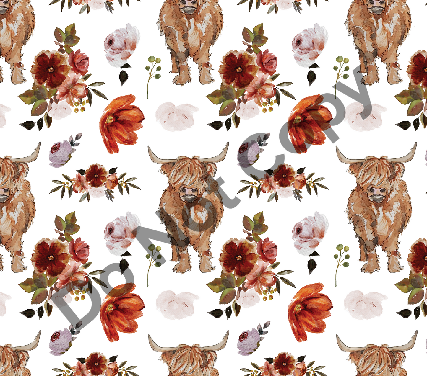 Highland cows floral tumbler transfer