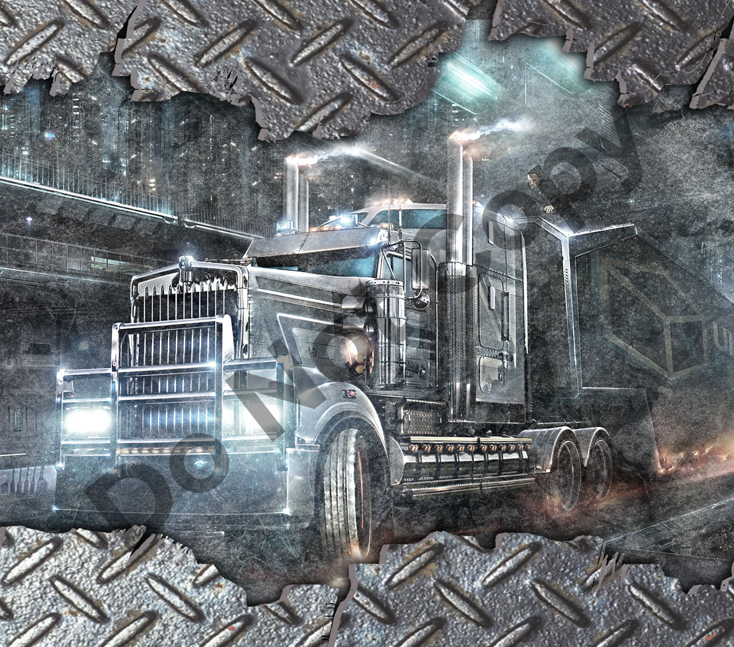 Trucker steel plates tumbler transfer