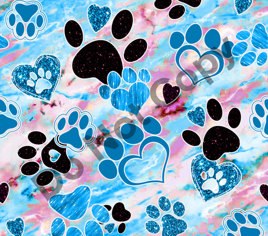 Paw prints blue and pink tumbler transfer