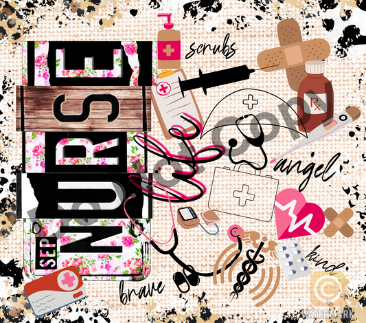 Nurse tags collage tumbler transfer