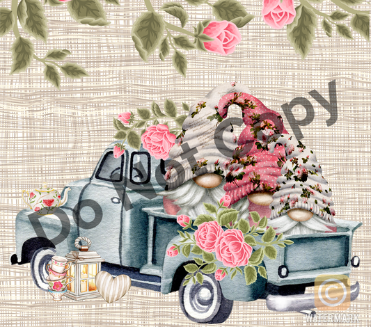 Floral gnomes truck tumbler transfer