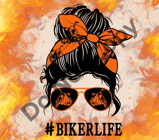Biker life messy bun tumbler transfer