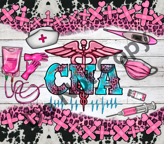 CNA cowhide pink tumbler transfer