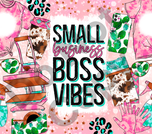 Small business boss vibes pink cactus tumbler transfer