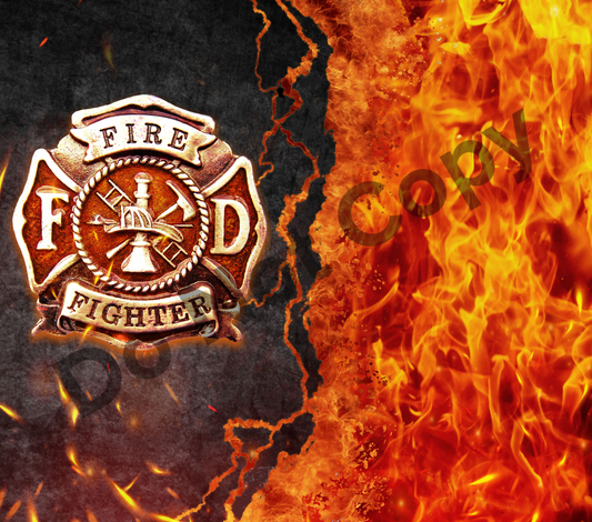 Fire fighter half flames tumbler transfer