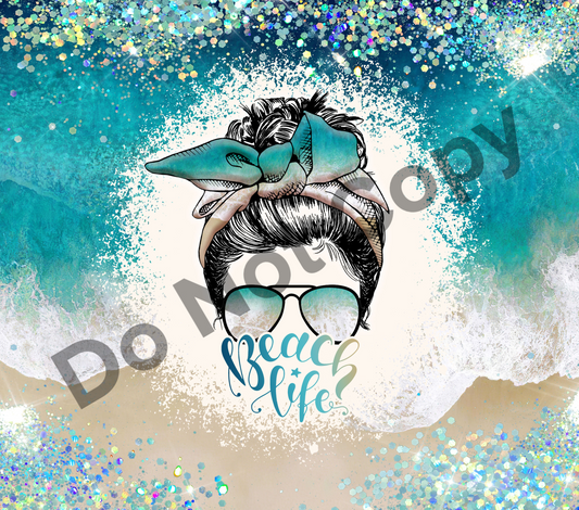 Beach life messy bun tumbler transfer