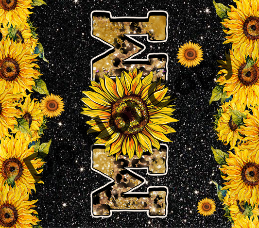 Mom sunflowers black glitter tumbler transfer