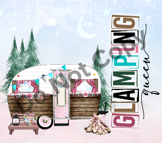 Glamping queen tumbler transfer