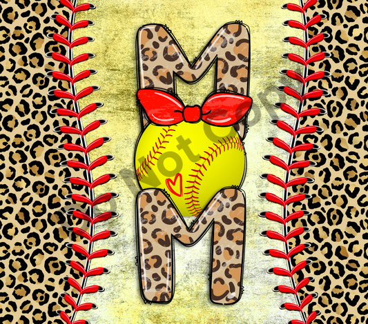 Mom softball with bow tumbler transfer