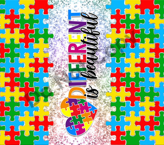Different is beautiful puzzle pieces tumbler transfer