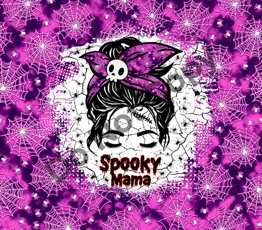 Spooky mama purple messy bun tumbler transfer
