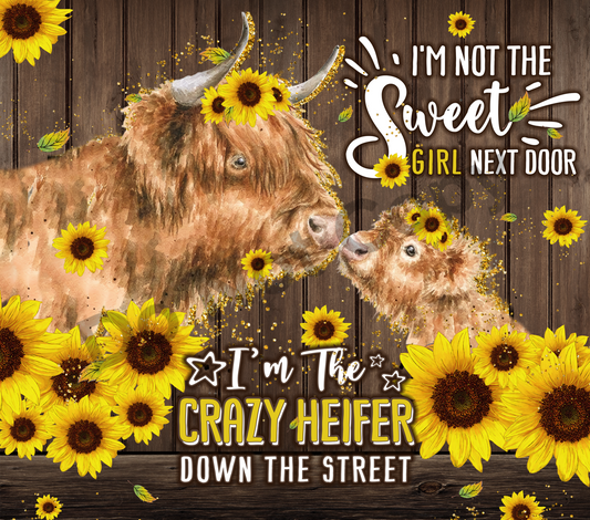 Not the sweet girl next door sunflowers highland cows tumbler transfer