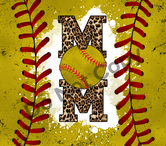 Softball mom leopard yellow tumbler transfer