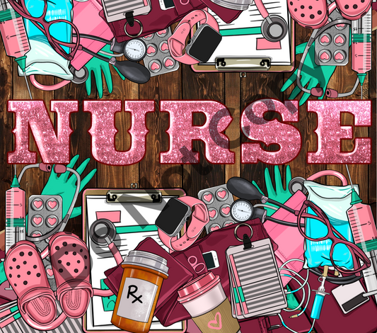 Nurse supplies pink glitter tumbler transfer