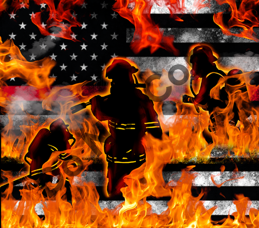 Fireman flames flag tumbler transfer