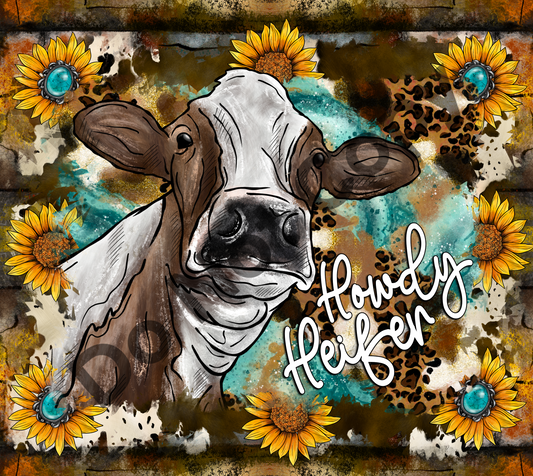 Howdy heifer sunflowers cow tumbler transfer
