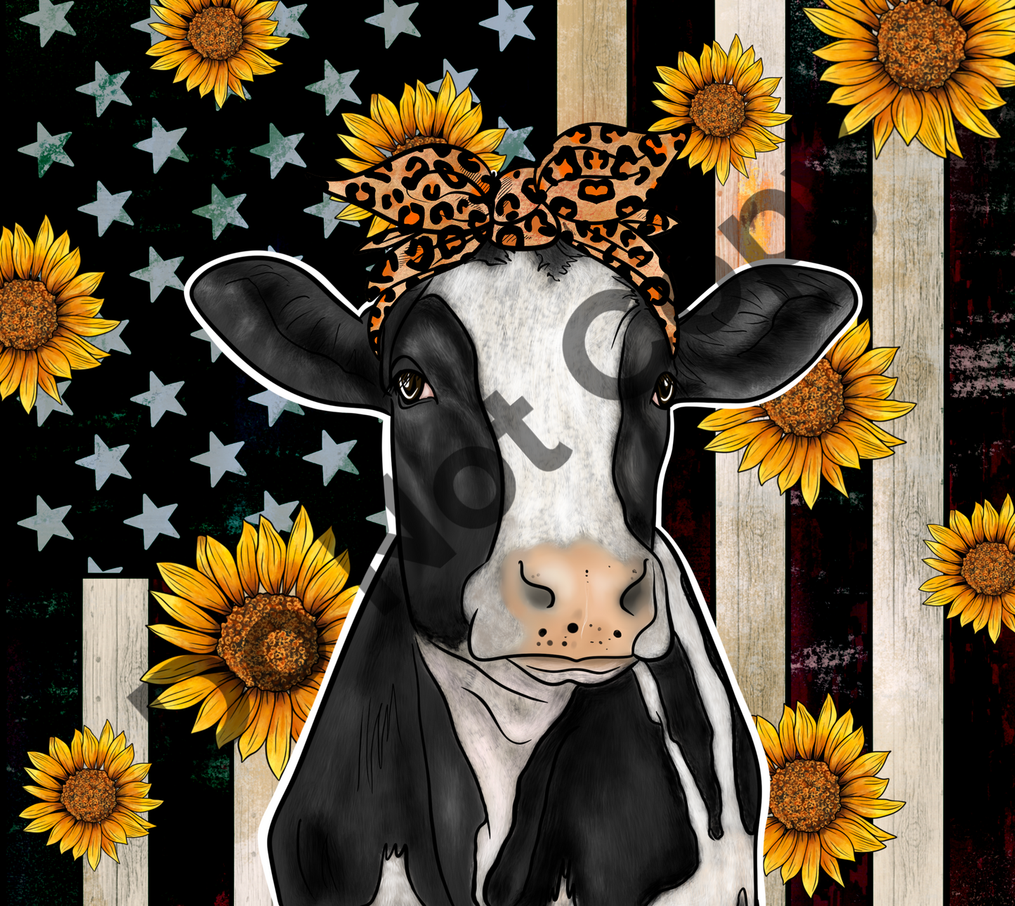 Sunflowers cow flag with leopard bow tumbler transfer