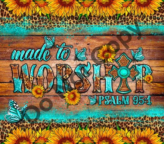 Made to worship sunflowers blue butterflies tumbler transfer