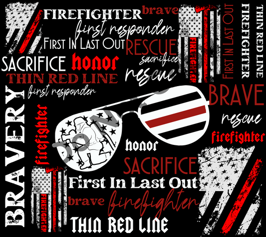 Firefighter glasses words tumbler transfer