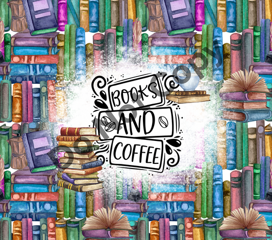 Books and coffee tumbler transfer