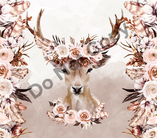 Pink floral deer tumbler transfer