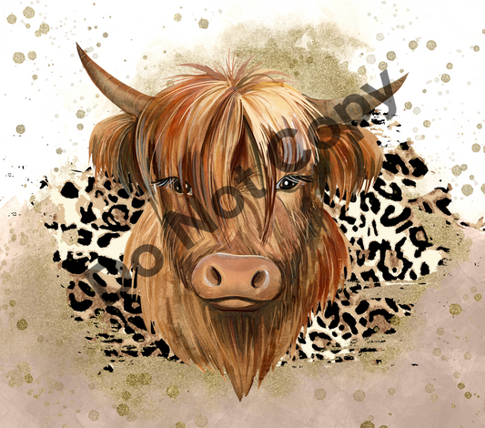Highland cow gold splatter leopard tumbler transfer