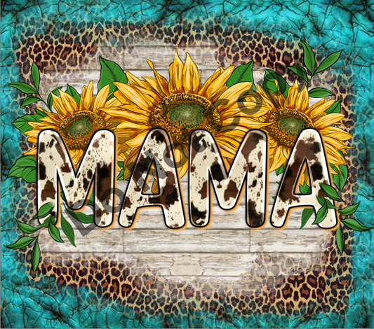 Mama sunflowers turquoise border tumbler transfer