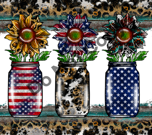 Sunflowers flag jars tumbler transfer