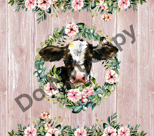 Floral wood cow tumbler transfer