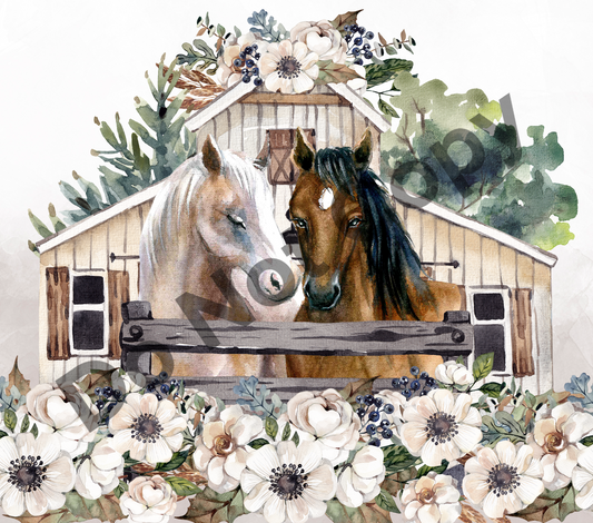 Horses floral tumbler transfer