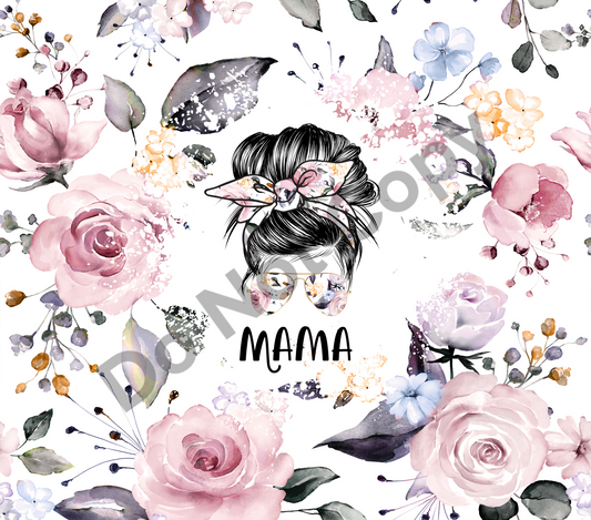 Mama floral messy bun tumbler transfer