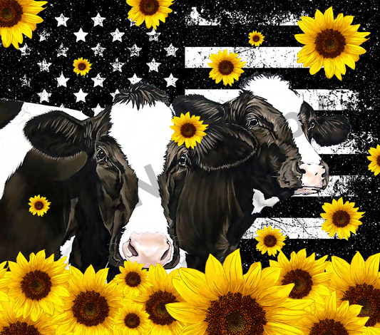 Sunflowers black and white flag cows tumbler transfer