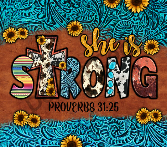She is strong sunflowers blue tumbler transfer
