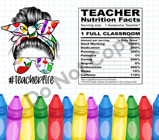 Teacher nutritional facts tumbler transfer