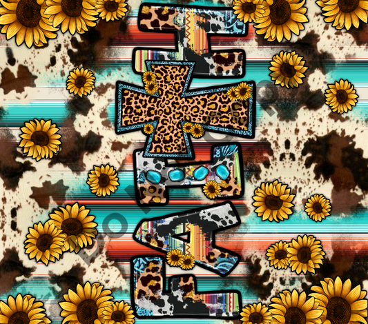 Faith sunflowers cowhide patterns tumbler transfer