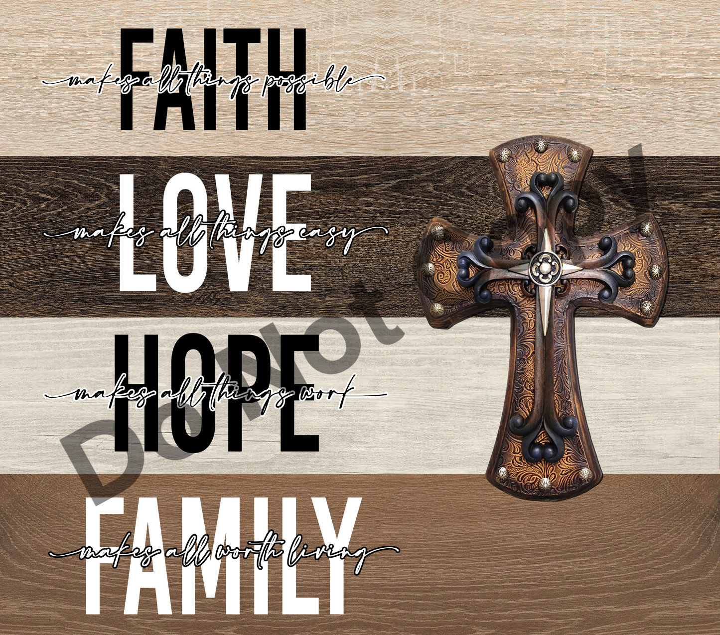 Faith love hope family cross tumbler transfer