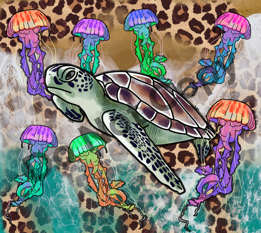 Turtles and jellyfish tumbler transfer