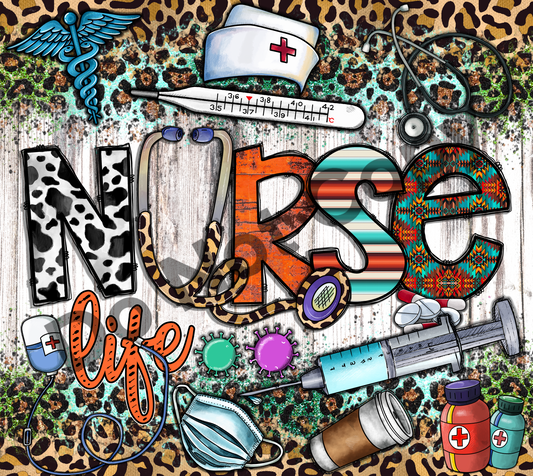 Nurse life wood patterns tumbler transfer