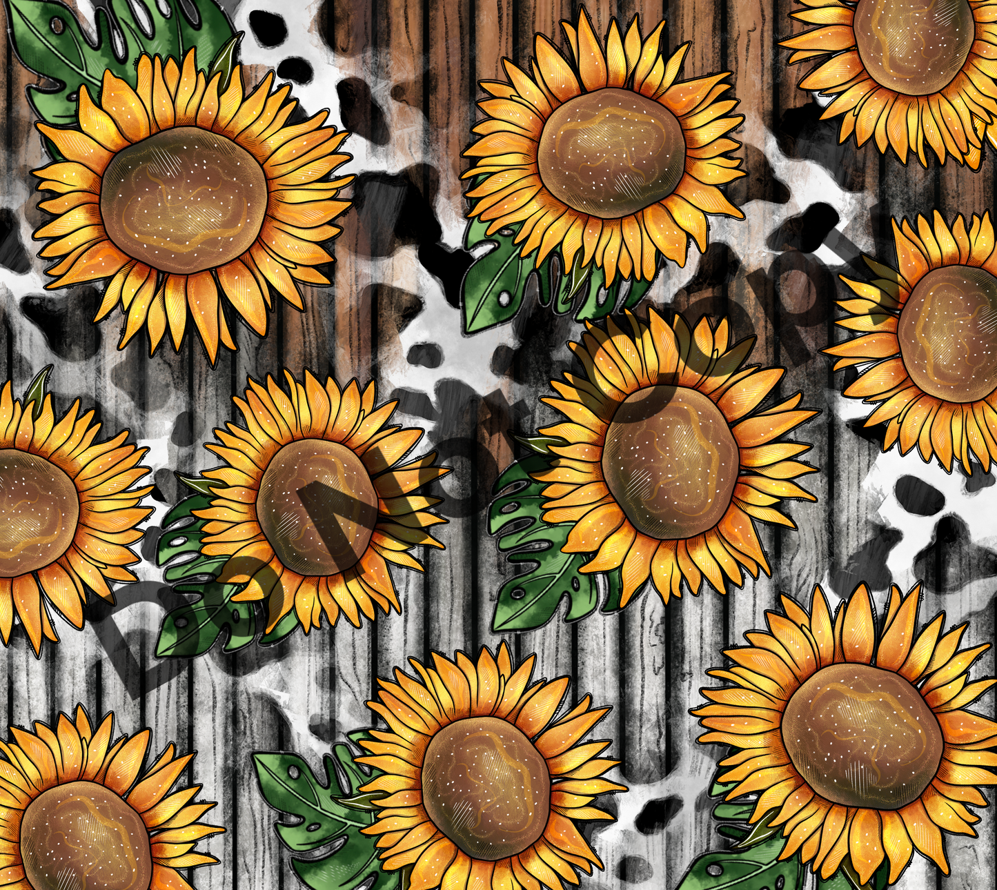 Sunflowers cow print wood tumbler transfer