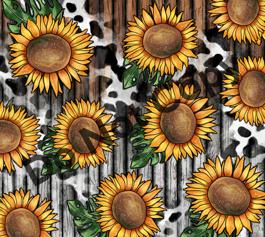 Sunflowers cow print wood tumbler transfer