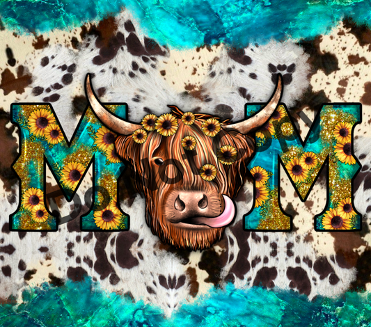 Sunflowers cowhide mom with cow tumbler transfer