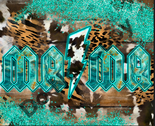 Mama turquoise with cowhide bolt tumbler transfer