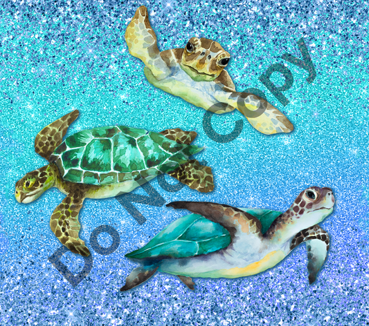 Turtles glitter tumbler transfer