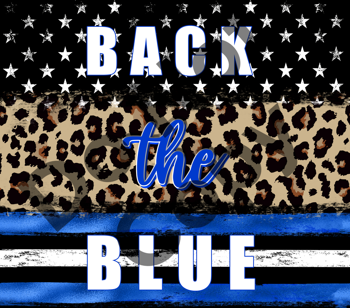 Back the blue stars leopard stripes tumbler transfer