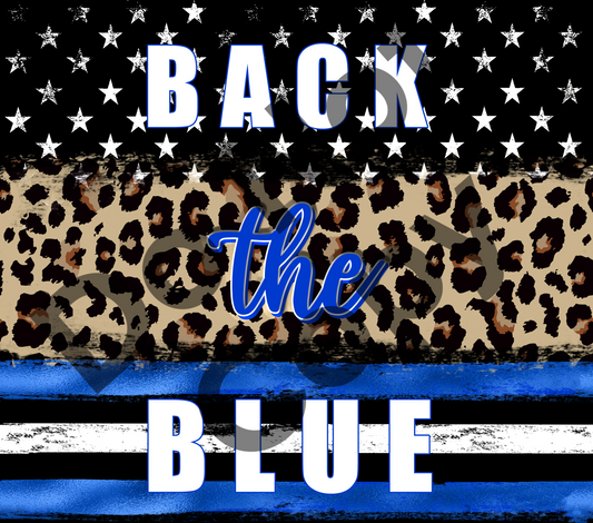 Back the blue stars leopard stripes tumbler transfer