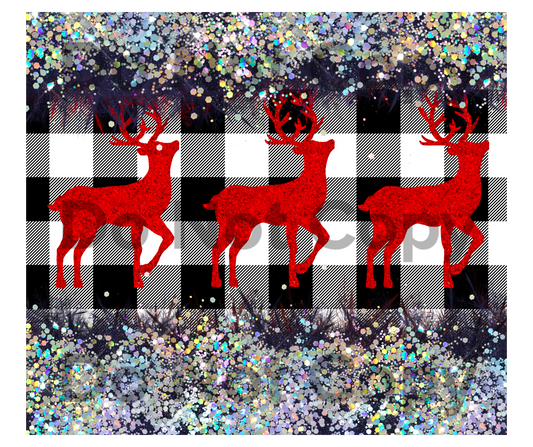 Red deer plaid glitter tumbler transfer