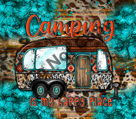 Camping is my happy place leopard tumbler transfer