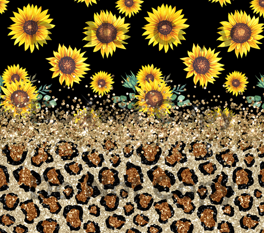 Sunflowers gold glitter leopard tumbler transfer
